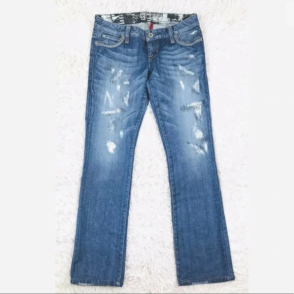Guess Denim - 90s GUESS flirty straight parched distress denim jeans size 27
